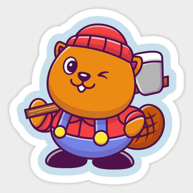 Cute Beaver Lumberjack Cartoon Sticker by Catalyst Labs